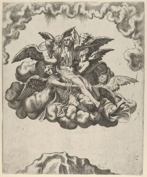 Framed Print : Mary Magdalene Carried to Heaven, mid-16th century. Creator: Leon Davent Framed Print : Mary Magdalene Carried to Heaven, mid-16th century. Creator: Leon Davent