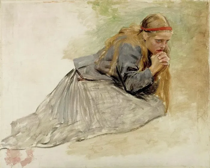Framed Print : Mary Magdalene Kneeling, Study for the Christ and Mary Magdalene, 1890. Creator: Albert Edelfelt Framed Print : Mary Magdalene Kneeling, Study for the Christ and Mary Magdalene, 1890. Creator: Albert Edelfelt