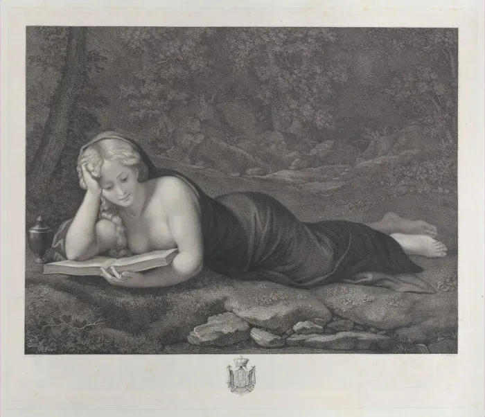Framed Print : Mary Magdalene in penitence in the desert, ca. 1810. Creator: Giuseppe Longhi Framed Print : Mary Magdalene in penitence in the desert, ca. 1810. Creator: Giuseppe Longhi