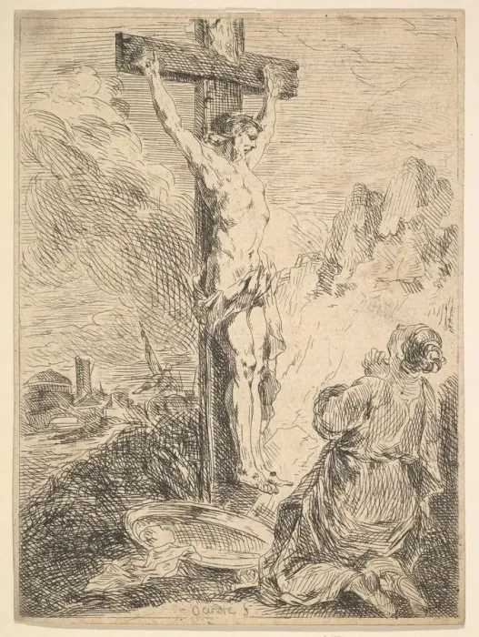 Framed Print : Mary Magdalene Praying at the Foot of the Cross, 1720-83 Framed Print : Mary Magdalene Praying at the Foot of the Cross, 1720-83