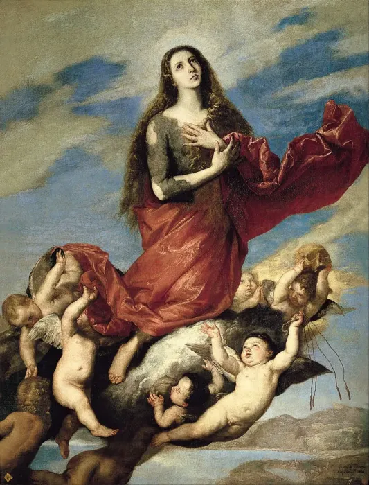 Framed Print : Mary Magdalene Taken up to Heaven. Artist: Ribera, Jose, de (1591-1652) Framed Print : Mary Magdalene Taken up to Heaven. Artist: Ribera, Jose, de (1591-1652)