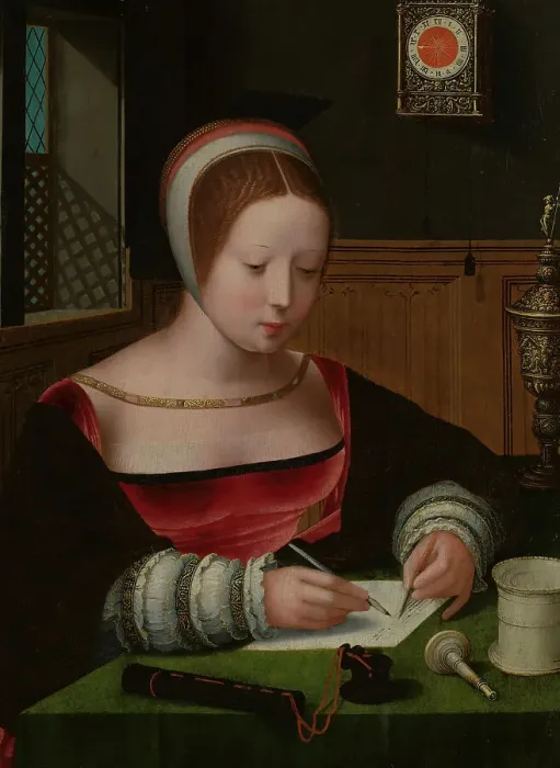 Framed Print : Mary Magdalene Writing, First Half of 16th cen. Creator: Master of the Female Half-Lengths (First half of 16th cen.) Framed Print : Mary Magdalene Writing, First Half of 16th cen. Creator: Master of the Female Half-Lengths (First half of 16th cen.)