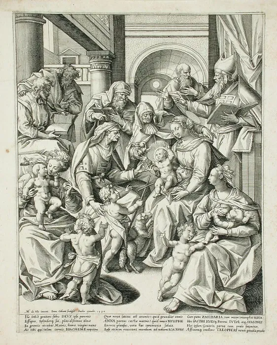 Framed Print : The Three Marys with their Children, 1590. Creator: Hans Collaert the Younger Framed Print : The Three Marys with their Children, 1590. Creator: Hans Collaert the Younger