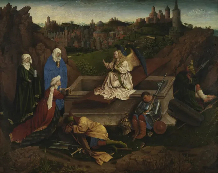 Framed Print : The Three Marys at the Sepulchre, c. 1440. Artist: Eyck, Hubert (Huybrecht), van (ca 1370-1426) Framed Print : The Three Marys at the Sepulchre, c. 1440. Artist: Eyck, Hubert (Huybrecht), van (ca 1370-1426)