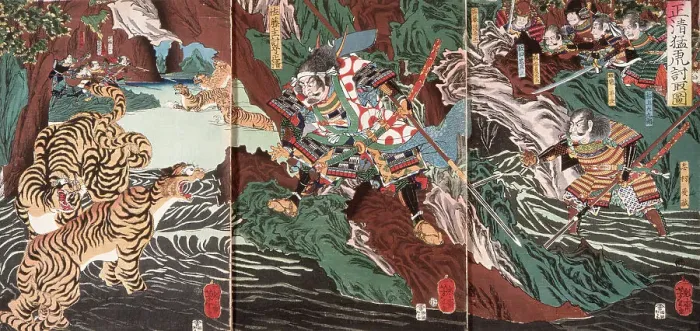 Framed Print : Masakiyo Captures the Wild Tiger, 19th century. Creator: Tsukioka Yoshitoshi Framed Print : Masakiyo Captures the Wild Tiger, 19th century. Creator: Tsukioka Yoshitoshi