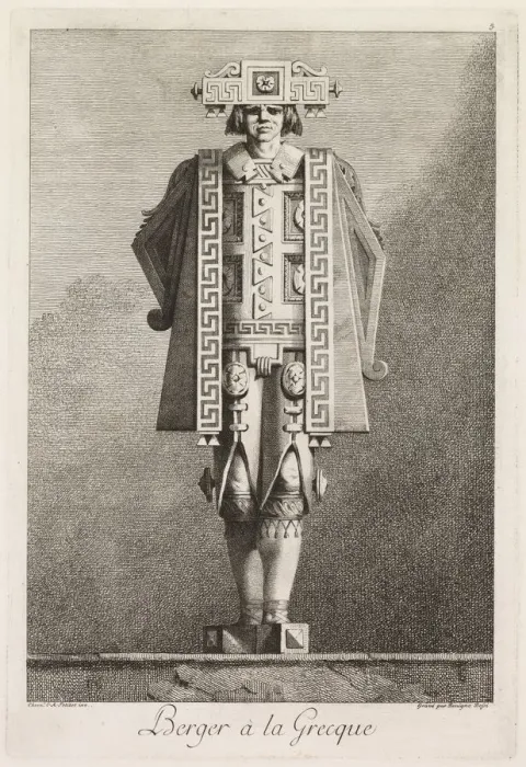 Framed Print : Mascarade a la Grecque: Berger a la Grecque (Plate 5), 1771. Creator: Benigno Bossi Framed Print : Mascarade a la Grecque: Berger a la Grecque (Plate 5), 1771. Creator: Benigno Bossi