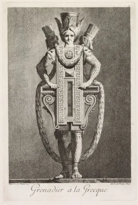 Framed Print : Mascarade a la Grecque: Grenadier a la Grecque (Plate 3), 1771. Creator Framed Print : Mascarade a la Grecque: Grenadier a la Grecque (Plate 3), 1771. Creator