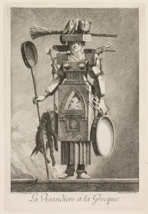 Framed Print : Mascarade a la Grecque: La Vivandiere a la Grecque (Plate 2), 1771 Framed Print : Mascarade a la Grecque: La Vivandiere a la Grecque (Plate 2), 1771