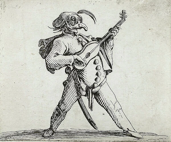 A Mashed Actor Playing the Guitar, 1616. Creator: Jacques Callot