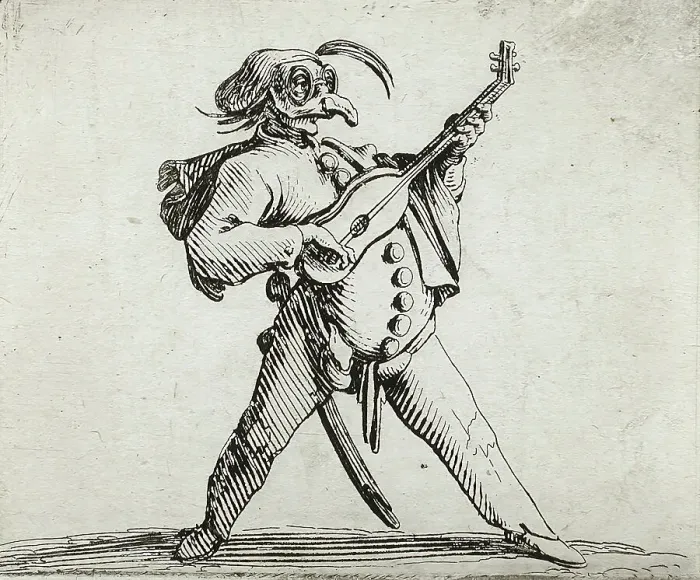 Framed Print : A Mashed Actor Playing the Guitar, 1616. Creator: Jacques Callot Framed Print : A Mashed Actor Playing the Guitar, 1616. Creator: Jacques Callot