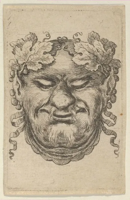 Framed Print : Mask of Bacchus with a Wreath of Grape Leaves and Ribbon, from Divers Masques, ca Framed Print : Mask of Bacchus with a Wreath of Grape Leaves and Ribbon, from Divers Masques, ca