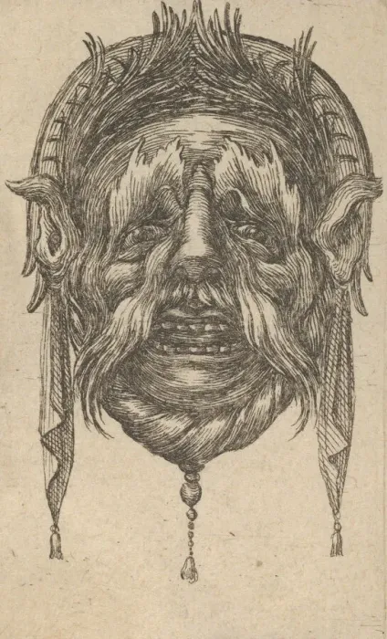 Framed Print : Mask with Long Eyebrows and Mustache and a Headdress with Dangling Cloth, from Dive Framed Print : Mask with Long Eyebrows and Mustache and a Headdress with Dangling Cloth, from Dive