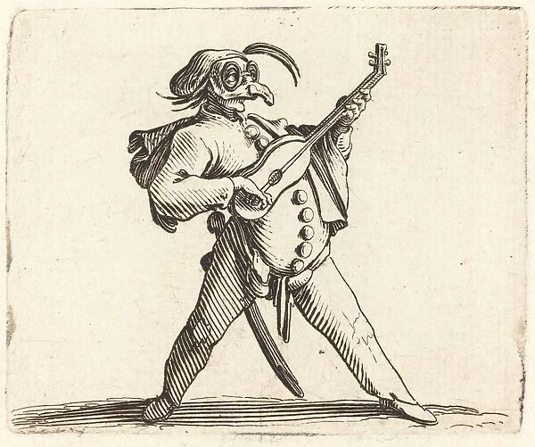 The Masked Comedian Playing a Guitar, c. 1622. Creator: Jacques Callot