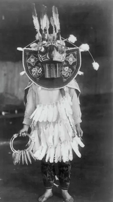 Framed Print : Masked dancer-Cowichan, c1913. Creator: Edward Sheriff Curtis Framed Print : Masked dancer-Cowichan, c1913. Creator: Edward Sheriff Curtis