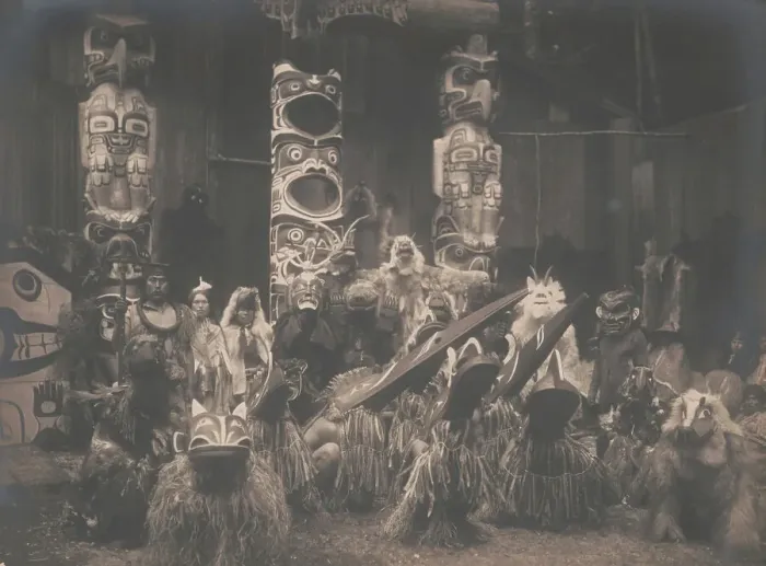 Framed Print : Masked dancers-Qagyuhl, c1914. Creator: Edward Sheriff Curtis Framed Print : Masked dancers-Qagyuhl, c1914. Creator: Edward Sheriff Curtis