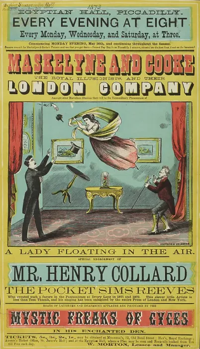 Framed Print : Maskelyne and Cooke, A Lady floating in the air at the Egyptian Hall, Piccadilly, 1873. Creator: Unknown Framed Print : Maskelyne and Cooke, A Lady floating in the air at the Egyptian Hall, Piccadilly, 1873. Creator: Unknown