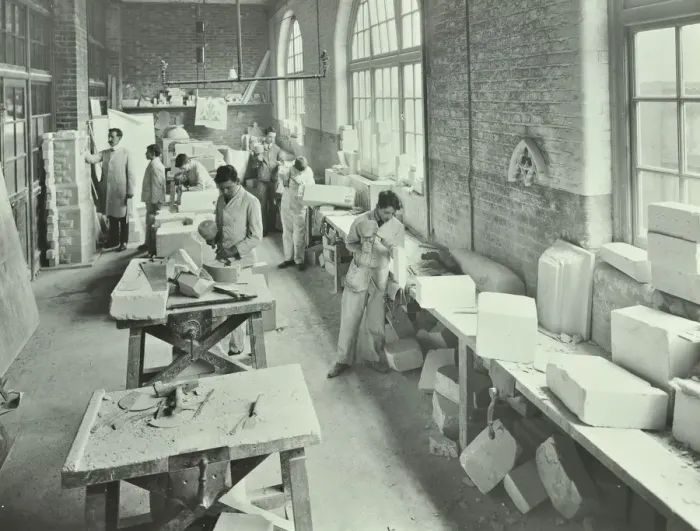 Framed Print : Masonry students, School of Building, Brixton, London, 1911 Framed Print : Masonry students, School of Building, Brixton, London, 1911