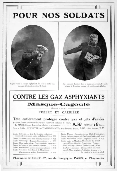 Framed Print : Masque cagoule (Gas mask) advertisement, 1915 Framed Print : Masque cagoule (Gas mask) advertisement, 1915
