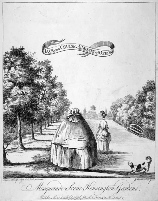 Framed Print : A masquerade scene, Kensington Gardens, 1772. Artist: James Bretherton Framed Print : A masquerade scene, Kensington Gardens, 1772. Artist: James Bretherton