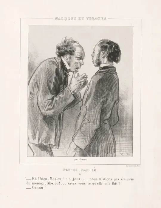 Framed Print : Masques et Visages: Par-ci, Par-la, 1850s. Creator: Paul Gavarni (French, 1804-1866) Framed Print : Masques et Visages: Par-ci, Par-la, 1850s. Creator: Paul Gavarni (French, 1804-1866)