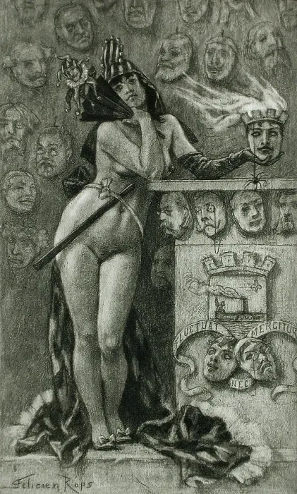 Framed Print : Masques Parisiens, 1889. Creator: Félicien Rops Framed Print : Masques Parisiens, 1889. Creator: Félicien Rops