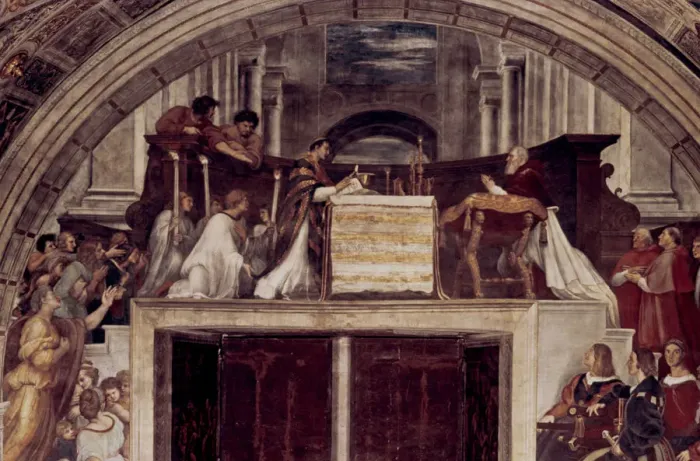Framed Print : The Mass at Bolsena, 1512. Artist: Raphael Framed Print : The Mass at Bolsena, 1512. Artist: Raphael