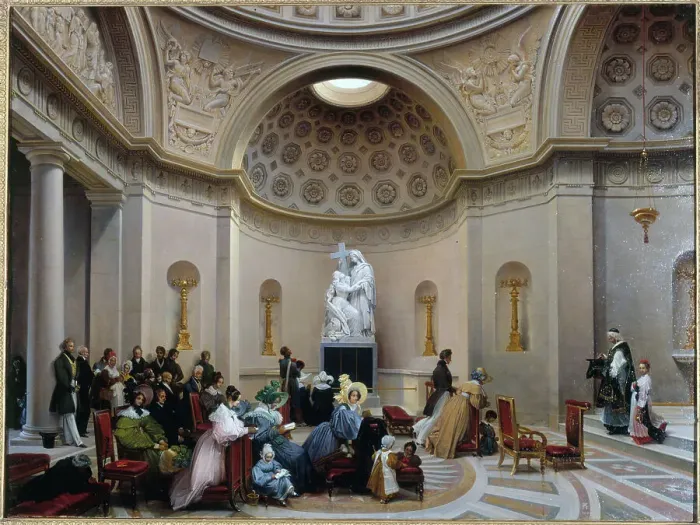 Framed Print : Mass at the Chapelle expiatoire (Expiatory Chapel), 1835. Creator: Lancelot-Theodore Turpin de Crisse