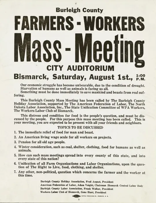 Framed Print : Mass meeting poster. Burleigh County, North Dakota, 1937-08. Creator: Russell Lee Framed Print : Mass meeting poster. Burleigh County, North Dakota, 1937-08. Creator: Russell Lee