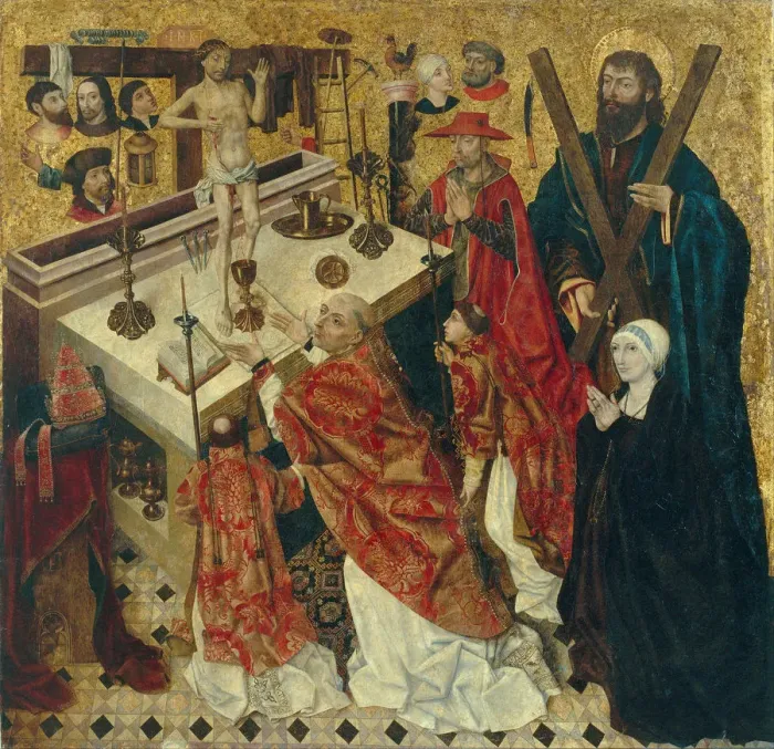 Framed Print : The Mass of Saint Gregory the Great. Artist: Cruz, Diego de la (active 1482-1500) Framed Print : The Mass of Saint Gregory the Great. Artist: Cruz, Diego de la (active 1482-1500)