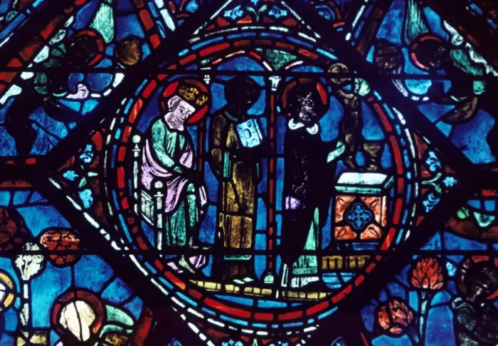 Framed Print : Mass of St Giles, stained glass, Chartres Cathedral, France, 1194-1260 Framed Print : Mass of St Giles, stained glass, Chartres Cathedral, France, 1194-1260