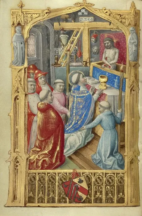 Framed Print : Mass of St Gregory; Poncher Hours, about 1500. Creator: Master of Jacques de Besancon Framed Print : Mass of St Gregory; Poncher Hours, about 1500. Creator: Master of Jacques de Besancon