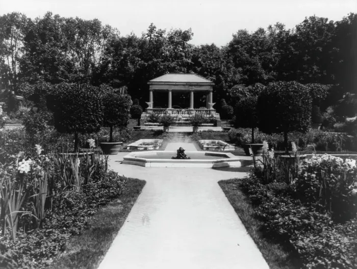 Framed Print : Massachusetts. Beverly Cove. Formal gardens of Miss Abbey Hunt-Evans, between 1920 and 1940. Creator: Frances Benjamin Johnston Framed Print : Massachusetts. Beverly Cove. Formal gardens of Miss Abbey Hunt-Evans, between 1920 and 1940. Creator: Frances Benjamin Johnston