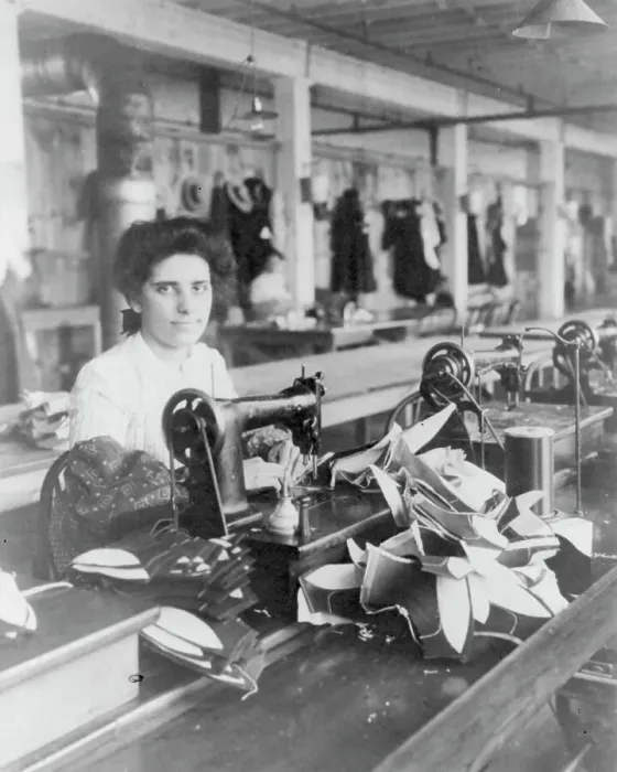 Framed Print : Massachusetts. Lynn. shoe factories, 1895?: a lining stitcher (woman) at work, (1895?). Creator: Frances Benjamin Johnston Framed Print : Massachusetts. Lynn. shoe factories, 1895?: a lining stitcher (woman) at work, (1895?). Creator: Frances Benjamin Johnston