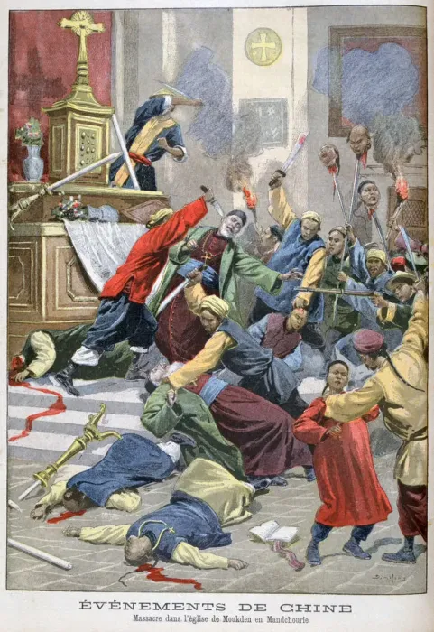 Framed Print : Massacre in the church of Moukden, Mandchourie, China, 1900. Artist: Eugene Damblans Framed Print : Massacre in the church of Moukden, Mandchourie, China, 1900. Artist: Eugene Damblans