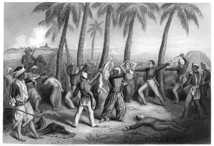 Framed Print : Massacre of English officers and their wives at Jhansi, 1857, (c1860) Framed Print : Massacre of English officers and their wives at Jhansi, 1857, (c1860)