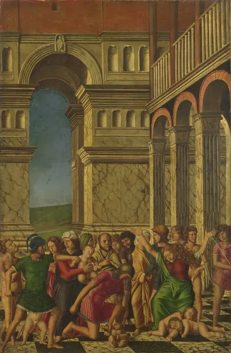 Framed Print : The Massacre of the Innocents, ca 1510-1520. Artist: Mocetto, Girolamo (c. 1458-1531)