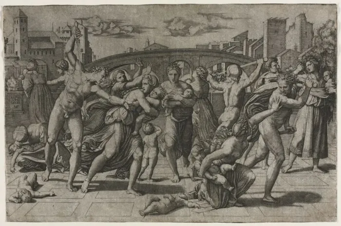 Framed Print : Massacre of the Innocents without the Fir Tree, ca. 1513-15. Creator: Marcantonio Raimondi Framed Print : Massacre of the Innocents without the Fir Tree, ca. 1513-15. Creator: Marcantonio Raimondi