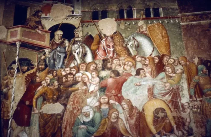 Framed Print : Massacre of the Innocents, Fresco in church of Santi Agostino, Siena, 1482. Artist: Matteo di Giovanni Framed Print : Massacre of the Innocents, Fresco in church of Santi Agostino, Siena, 1482. Artist: Matteo di Giovanni