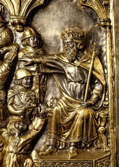Framed Print : Massacre of the Innocents. Panel of the altar of St James, c. 1315. Artist: Andrea di Jacopo d Ognabene (active 1285-1316) Framed Print : Massacre of the Innocents. Panel of the altar of St James, c. 1315. Artist: Andrea di Jacopo d Ognabene (active 1285-1316)