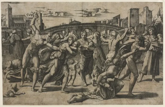 Framed Print : Massacre of the Innocents (With the Fir Tree), c. 1511-1512. Creator: Marcantonio Raimondi