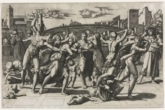 Framed Print : The Massacre of the Innocents (Without the Fir Tree), c. 1513-1515. Creator: Marcantonio Raimondi Framed Print : The Massacre of the Innocents (Without the Fir Tree), c. 1513-1515. Creator: Marcantonio Raimondi