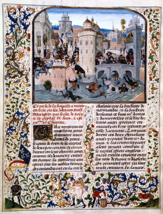 Framed Print : Massacre of the peasant rebels at Meaux, (1358), c1475. Artist: Loyset Liedet Framed Print : Massacre of the peasant rebels at Meaux, (1358), c1475. Artist: Loyset Liedet