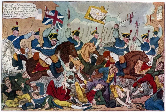 Framed Print : The Massacre of Peterloo, or Britons Strike Home, 1819 (1904). Artist: George Cruikshank Framed Print : The Massacre of Peterloo, or Britons Strike Home, 1819 (1904). Artist: George Cruikshank