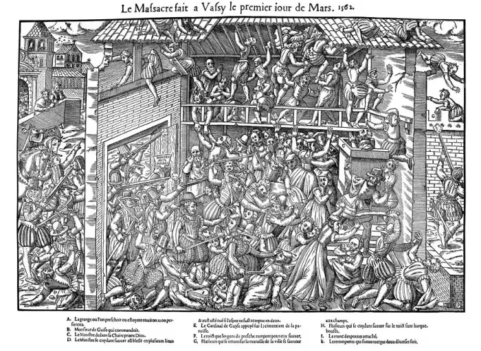 Framed Print : Massacre at Vassy, French Religious Wars, 1 March 1562 (1570). Artist: Jacques Tortorel Framed Print : Massacre at Vassy, French Religious Wars, 1 March 1562 (1570). Artist: Jacques Tortorel