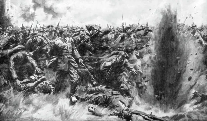 Framed Print : A Massive German Attack on the British Front, World War I, 1914 (1926). Artist: Arthur C Michael Framed Print : A Massive German Attack on the British Front, World War I, 1914 (1926). Artist: Arthur C Michael