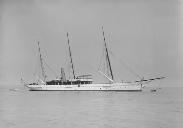 Framed Print : The three mast steam yacht Aries, 1911. Creator: Kirk & Sons of Cowes Framed Print : The three mast steam yacht Aries, 1911. Creator: Kirk & Sons of Cowes
