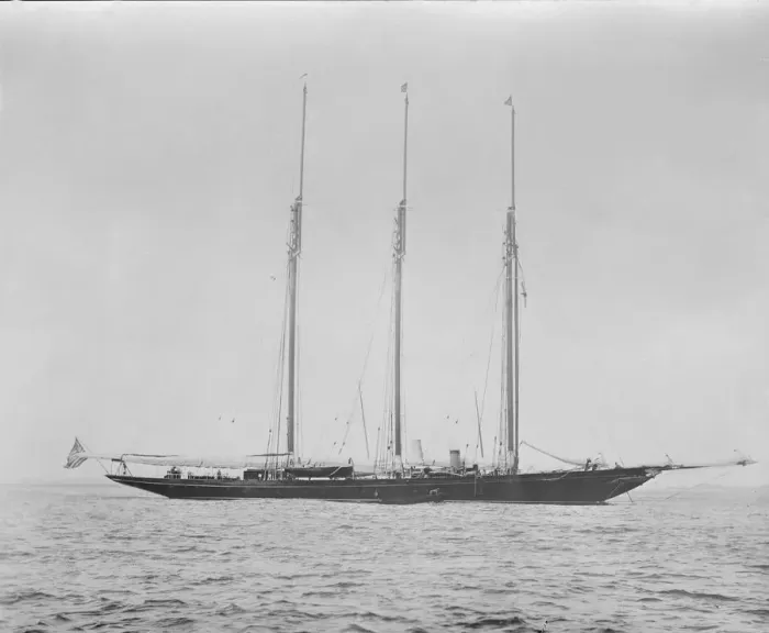 Framed Print : Three masted schooner at anchor. Creator: Kirk & Sons of Cowes Framed Print : Three masted schooner at anchor. Creator: Kirk & Sons of Cowes