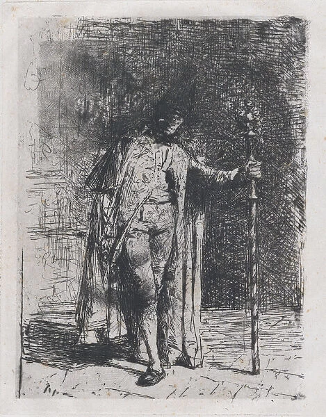 Master of ceremonies, a man standing facing the viewer holding a staff in his left han... ca. 1865. Creator: Mariano Jose Maria Bernardo Fortuny y Carbo