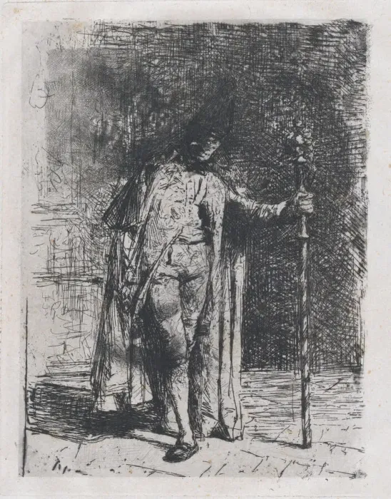 Framed Print : Master of ceremonies, a man standing facing the viewer holding a staff in his left han... ca. 1865. Creator: Mariano Jose Maria Bernardo Fortuny y Carbo Framed Print : Master of ceremonies, a man standing facing the viewer holding a staff in his left han... ca. 1865. Creator: Mariano Jose Maria Bernardo Fortuny y Carbo
