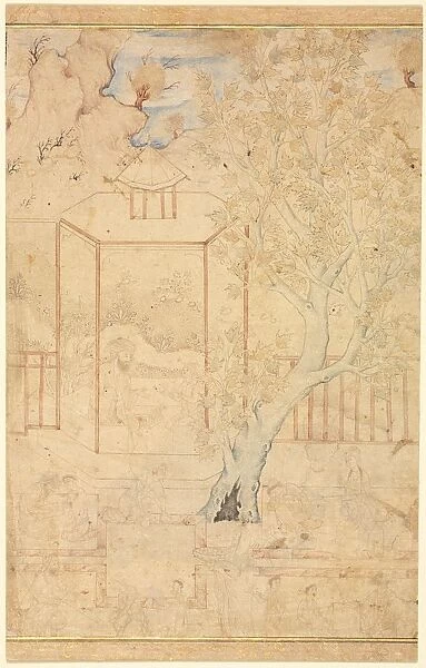 Master and Disciple in a Garden Pavillion; Single Page Illustration, c. 1570-1590s